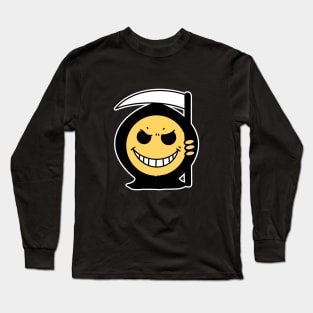 Smiley Face Emoji Grim Reaper Long Sleeve T-Shirt